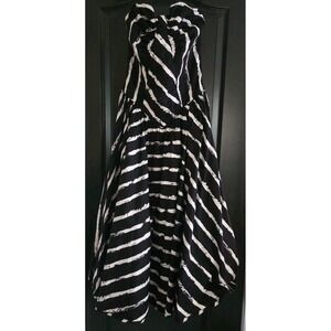 80s Strapless Party Dress Barboglio Cristina Jan Black White Cotton Full Skirt